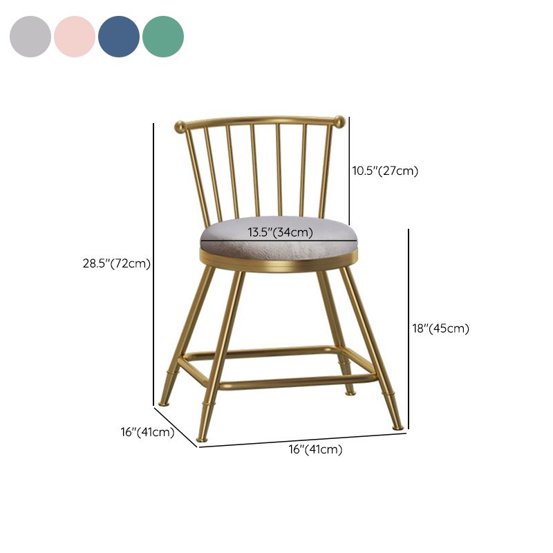 Glam Backrest Armless Counter Stool Iron Bar Stool with Velvet Cushion and Pedal for Cafe