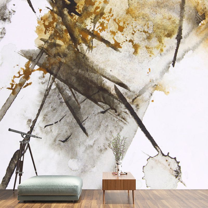 Artistry Abstract Scenery Murals Black-Yellow Stain-Proof Wall Covering for Living Room