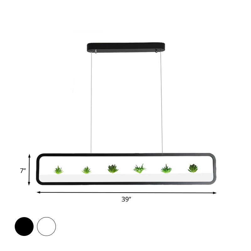 Chandelier à île acrylique rectangulaire Simple 27,5 "/ 39" LED LED LEDING PLADER LEIL EN NOIR / BLANC