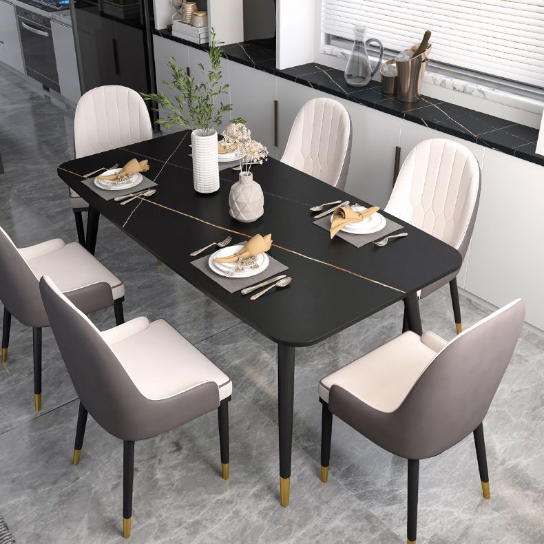 Industrial Sintered Stone Table for Restaurant Rectangle Black Kitchen Table with 4 Legs