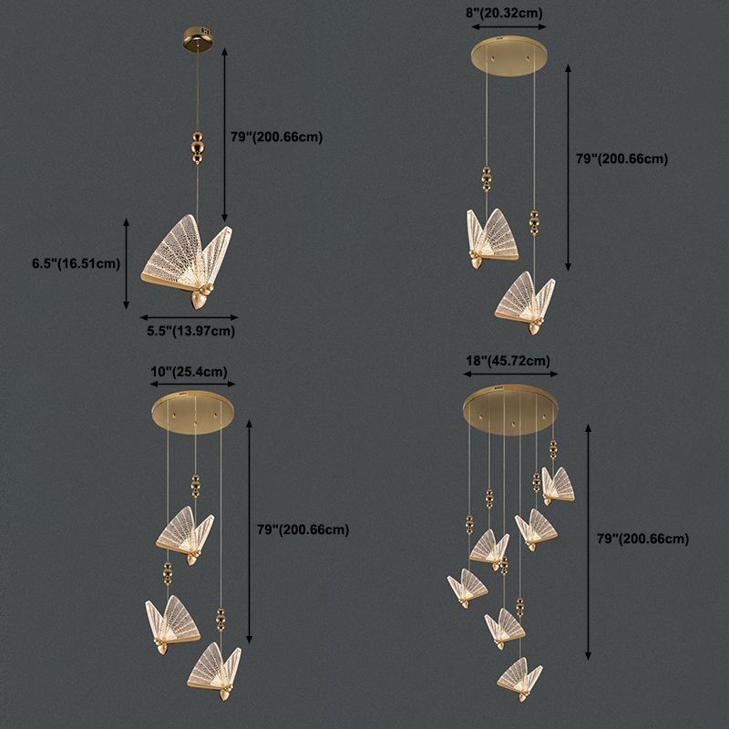 LED -Schlafzimmer Hanging Light Kit Nordic Clear Anhänger Lichtkit mit Schmetterling Acrylschatten