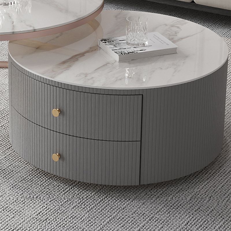 Modern Cocktail Table Round Glass / Slate Coffee Table with Storage