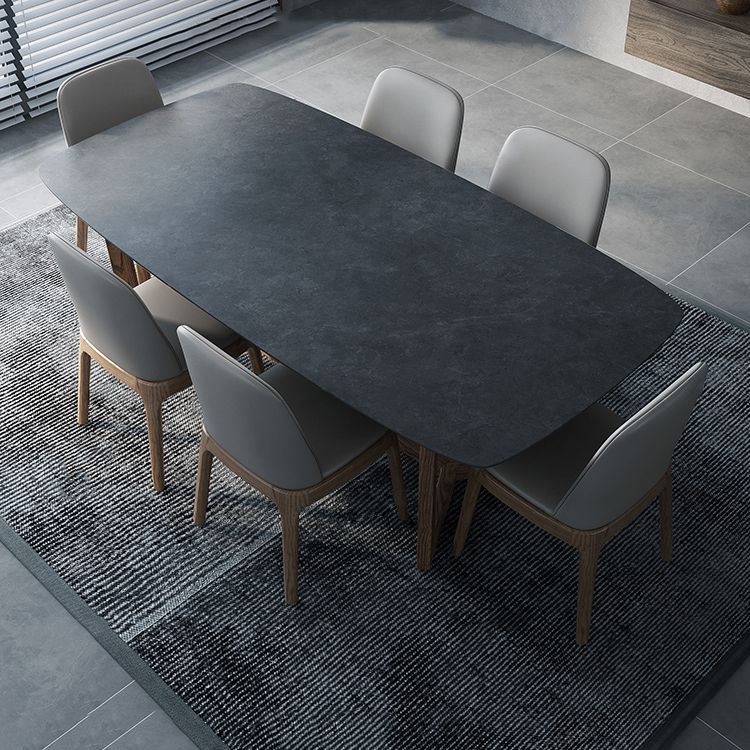 Modern Stone Rectangle Dining Table Wood Base for Dining Room