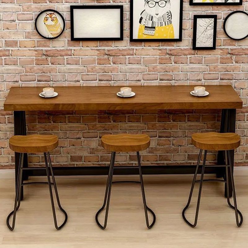 Modem Style Rectangle Bar Table Solid Wood Bar Dining Table with Trestle Base
