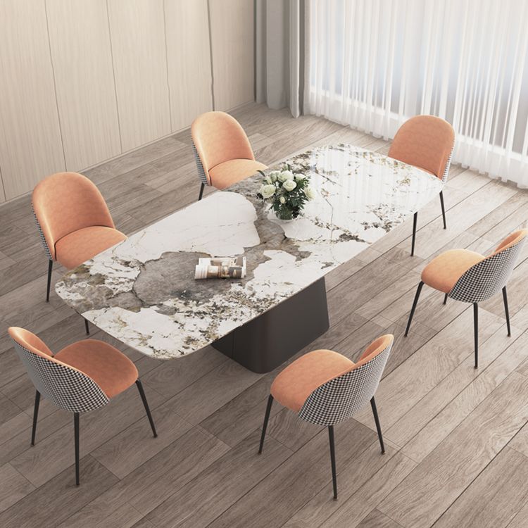 Modern Sintered Stone Table Set of 5/7 with Rectangle Table Dining Set with Orange PU Leather Chairs