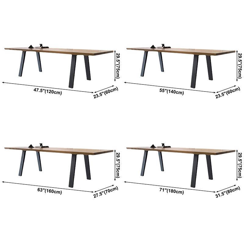 Mesa de comedor de rectángulo marrón industrial Mesa de comedor estándar de madera maciza con 4 patas Base