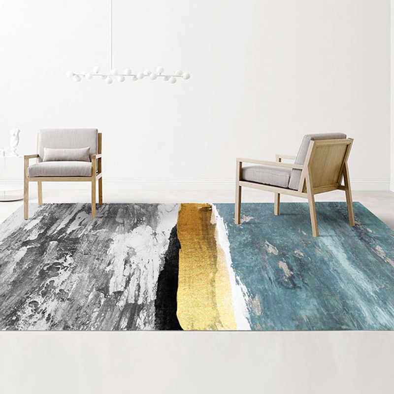 Blue Tone Simplicity Area Carpet Polyester Color Gradient Indoor Rug Easy Care Carpet for Bedroom