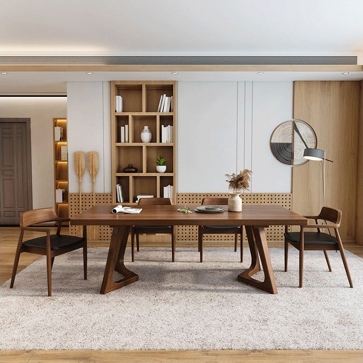 Mesa de comedor de madera sólida mesa rectangular de madera de pino con base de pedestal doble