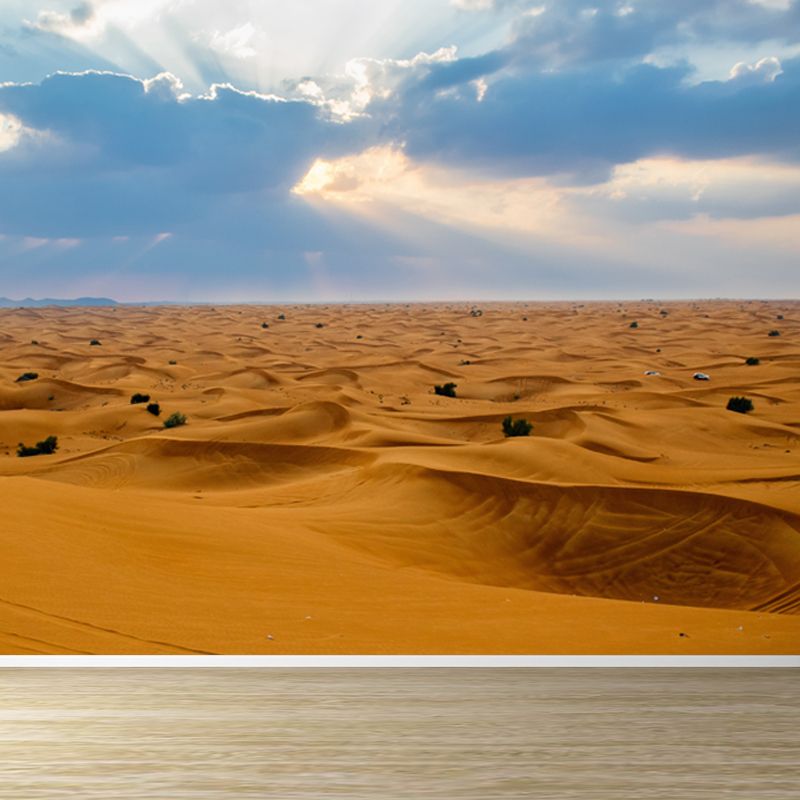 Broad Sand Sea Wallpaper Mural for Accent Wall, Yellow and Blue, Personalized Size Available