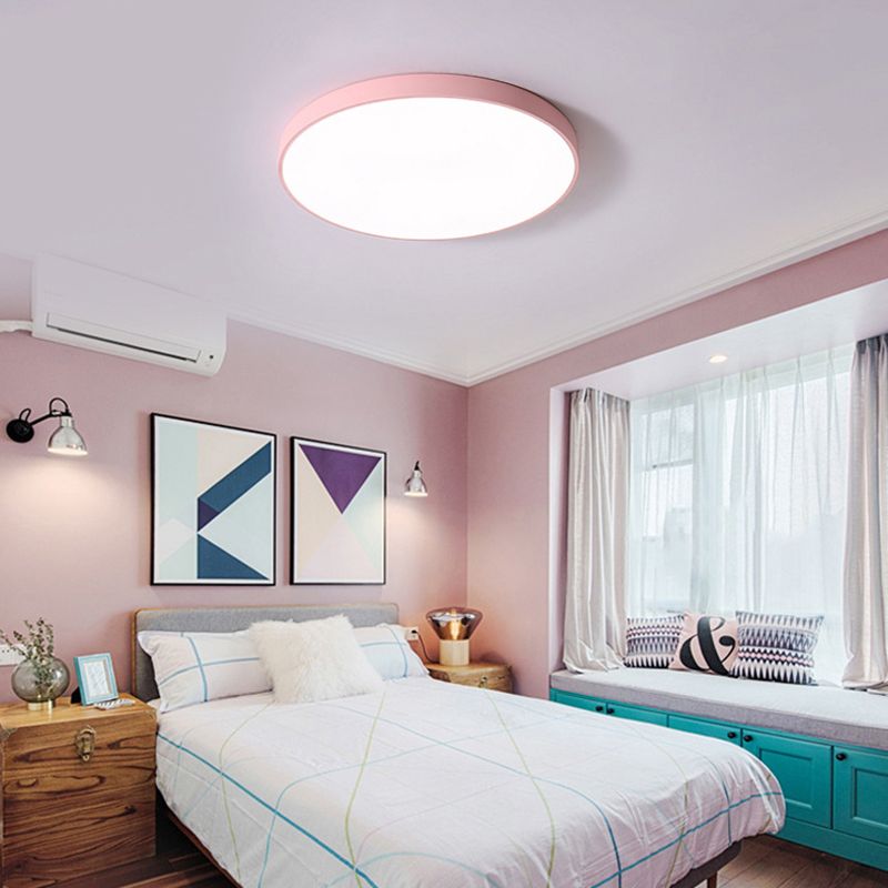 1-Light Round Shade Flush Mount Nordic Macarons Style Flush Mount Ceiling Lighting Fixture