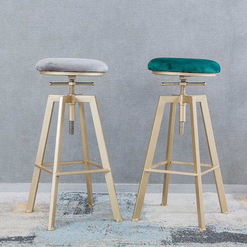 Backless Upholstered Bar Stool Metal Adjustable Height Bar Stool with Gold Legs