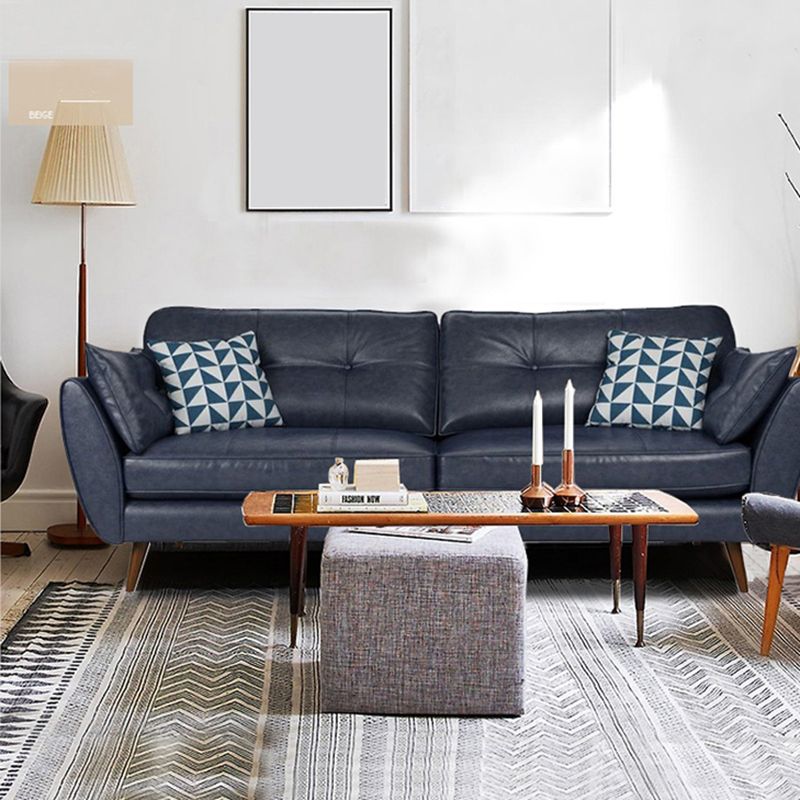 Genuine Leather Flared Arm Sofa Modern Jewel-tuft Wood Legs Sofa