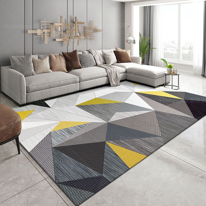 Modern Living Room Area Rug Geometric Pattern  Polyester Area Carpet Non-Slip Backing Rug