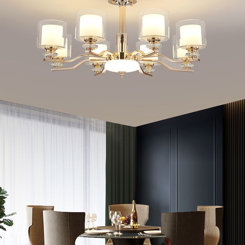 Clear and Frosted Glass Cup Chandelier Minimalist Suspension Lamp for Living Room