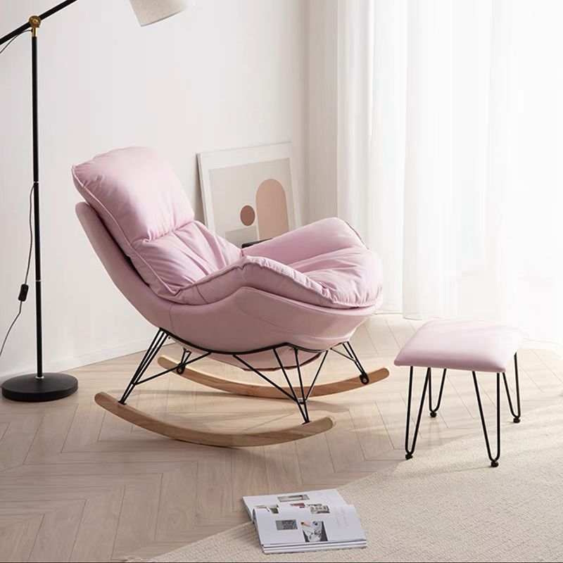 Leisure Glider Chair Pure Color Water Resistant Faux Leather Chair with Ottoman
