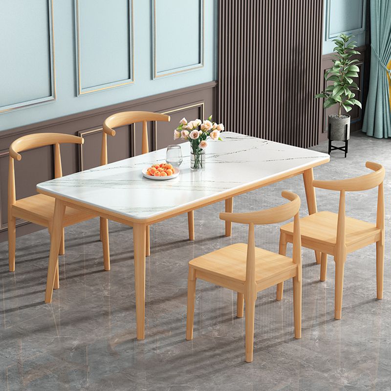 White - Natural Dining Room Table Contemporary 4 Legs Dinette Table