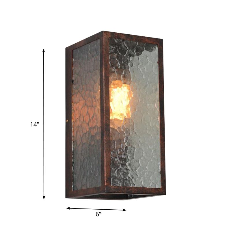 Rectangle Restaurant Sconce Lamp Clear Cracked Glass 1 Bulb Industrial Wall Lighting in Weathered Copper