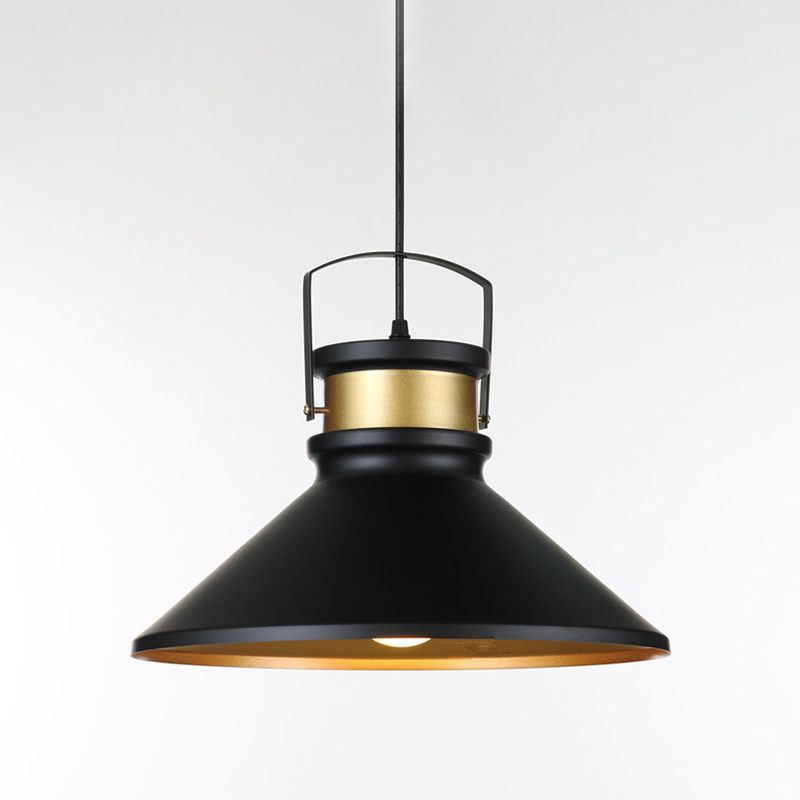 Industrial Style Cone Shaped Pendant Lighting Metal Hanging Pendant Light in Black