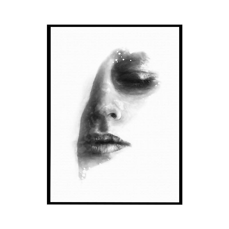 Minimalism Woman Face Wall Art Canvas Textured Dark Color Wall Decoration for Corridor