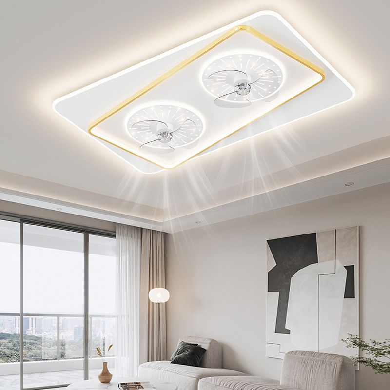 Modern Simple Style Iron Ceiling Fan Lamp Geometry LED Ceiling Fan Light for Bedroom