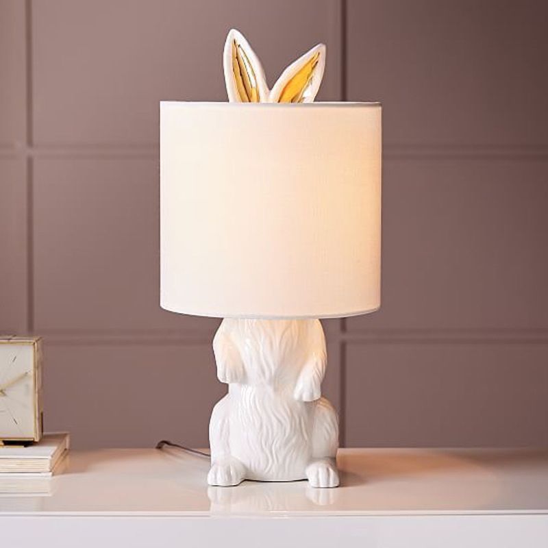 Contemporary Masked Rabbit Table Light Resin Single-Bulb Bedside Nightstand Lamp in White