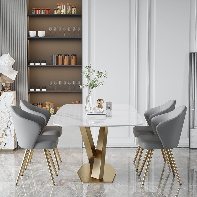 Metal Traditional Luxury Rectangle Table White Sintered Stone Table for Dining Room