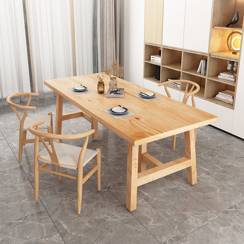 Rectangle Pine Solid Wood Table Modern Dining Table with Double Pedestal
