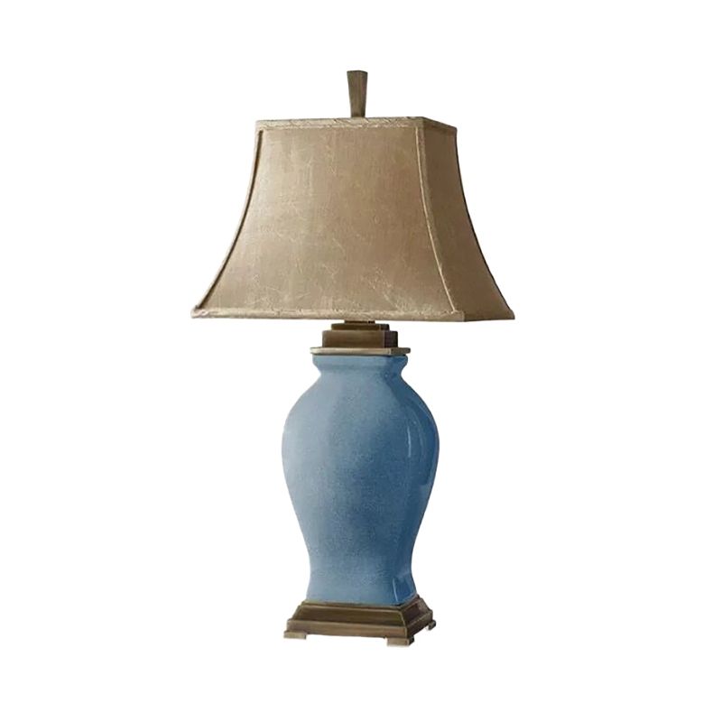 1 Bulb Bedside Table Light Modernist Blue Small Desk Lamp with Flared Fabric Shade