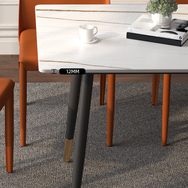 Contemporary Rectangular Stone Dining Table with 4 Steel Foot