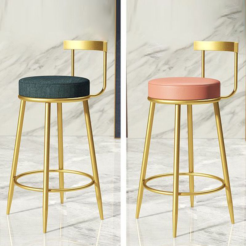 Glam Armless Backrest Counter Stoo Iron Bar Stool with Cushion and Pedal for Kitchen