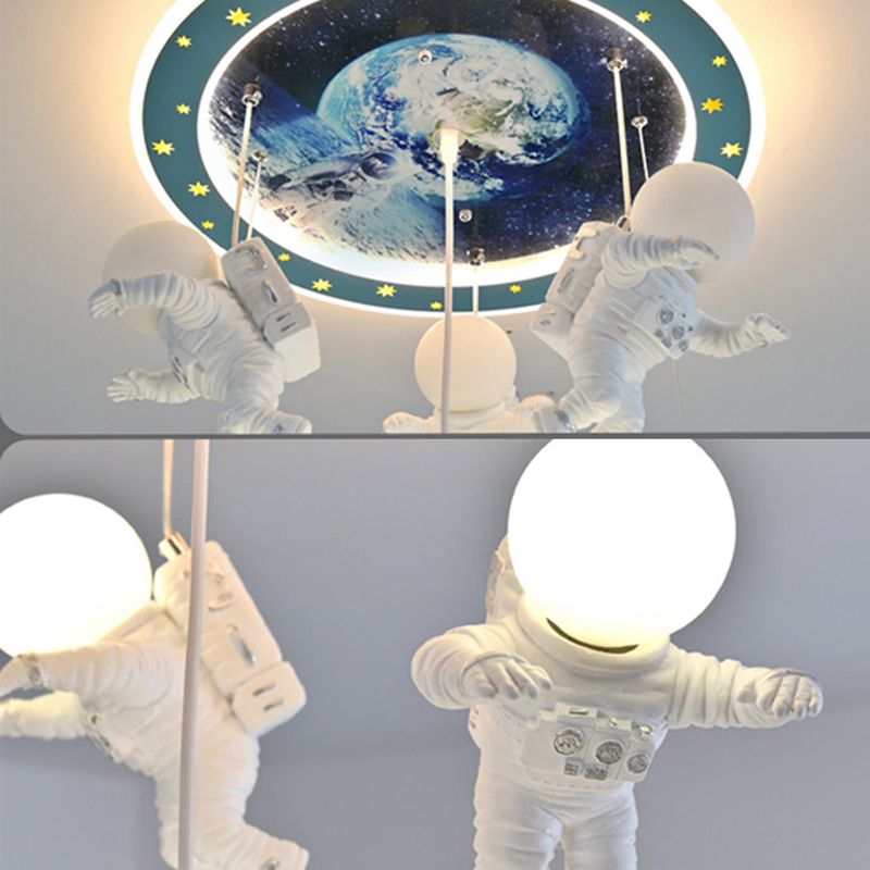 Blue Planet Ceiling Lighting Kids 6-Light Acrylic Flush Mounted Light with Astronaut Decor