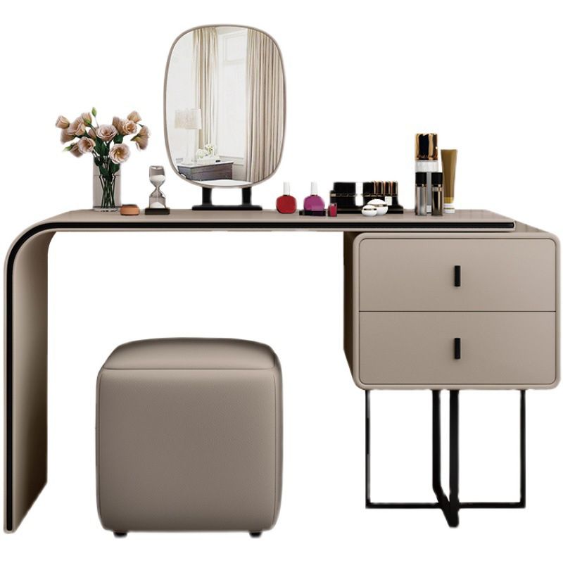 Glam Makeup Dressing Table Leather Make-up Vanity with Double Drawer