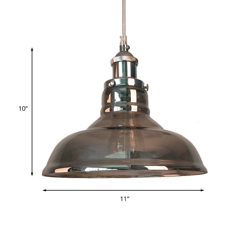 Industrial Cone/Barn Pendant Lamp 1 Light Smoked Glass Hanging Light Fixture in Chrome
