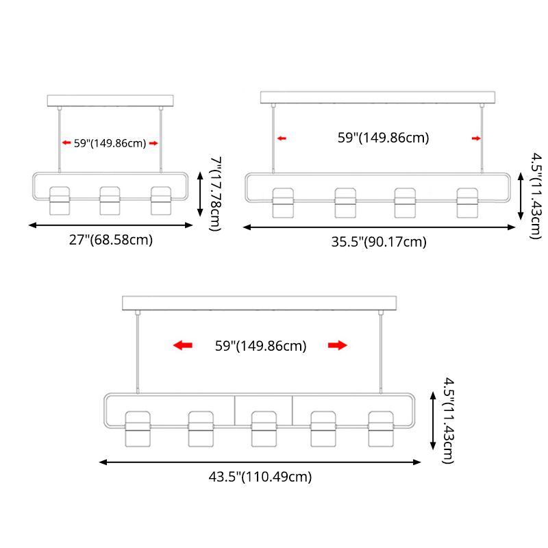 Minimalismo moderno rettangolo isola illuminazione a sospensione LED LED Cilindro sfumatura Il soffitto dell'isola per soggiorno per soggiorno