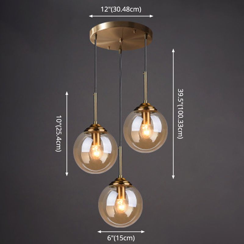 3 lichten Globe hangend plafondlampen minimalistisch glas multi -light hanger voor restaurant