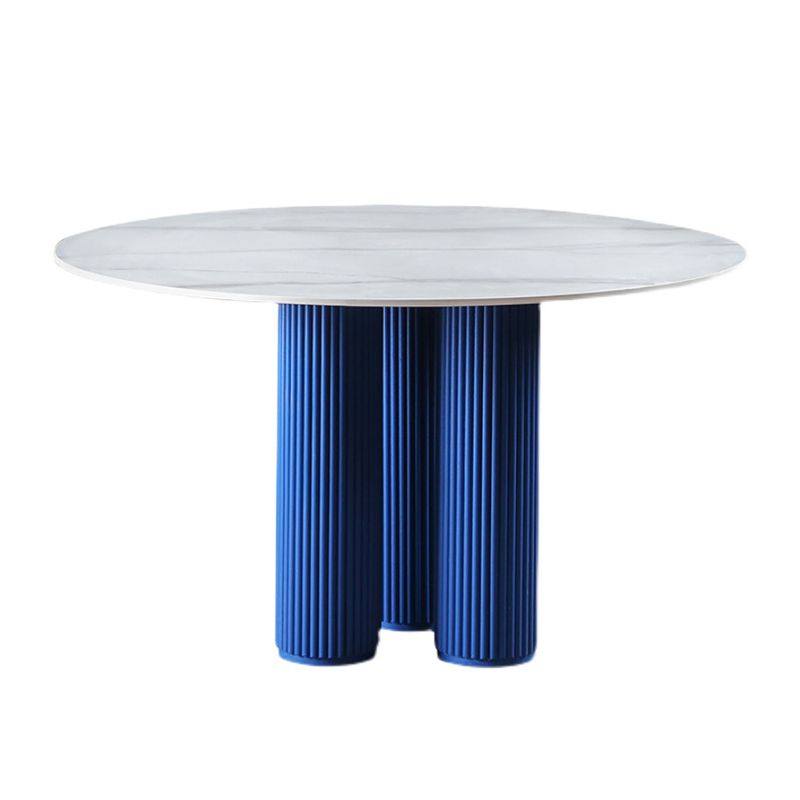 Mesa de comedor de piedra sinterizada Mesa de comedor redonda moderna con base de madera