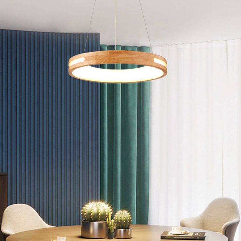 Circular LED Chandelier Light Fixture Simplicity Wooden Diner Ceiling Suspension Lamp