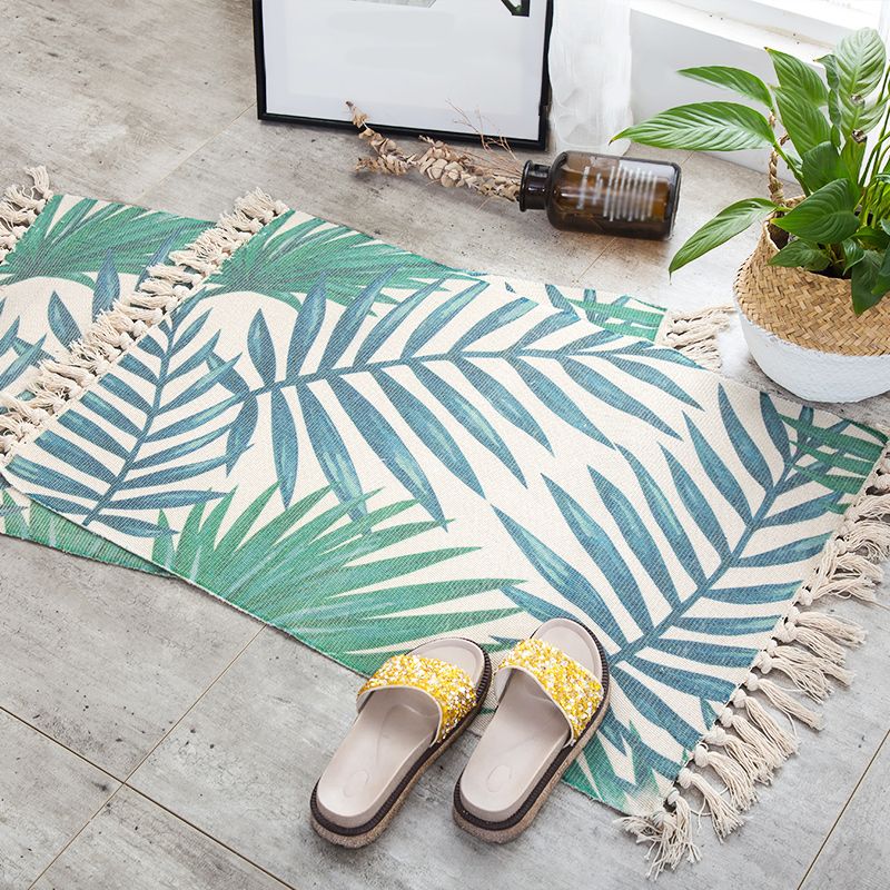 Multi-Color Palm Leaf Rug Cotton Bohemia Rug Machine Washable Carpet for Room