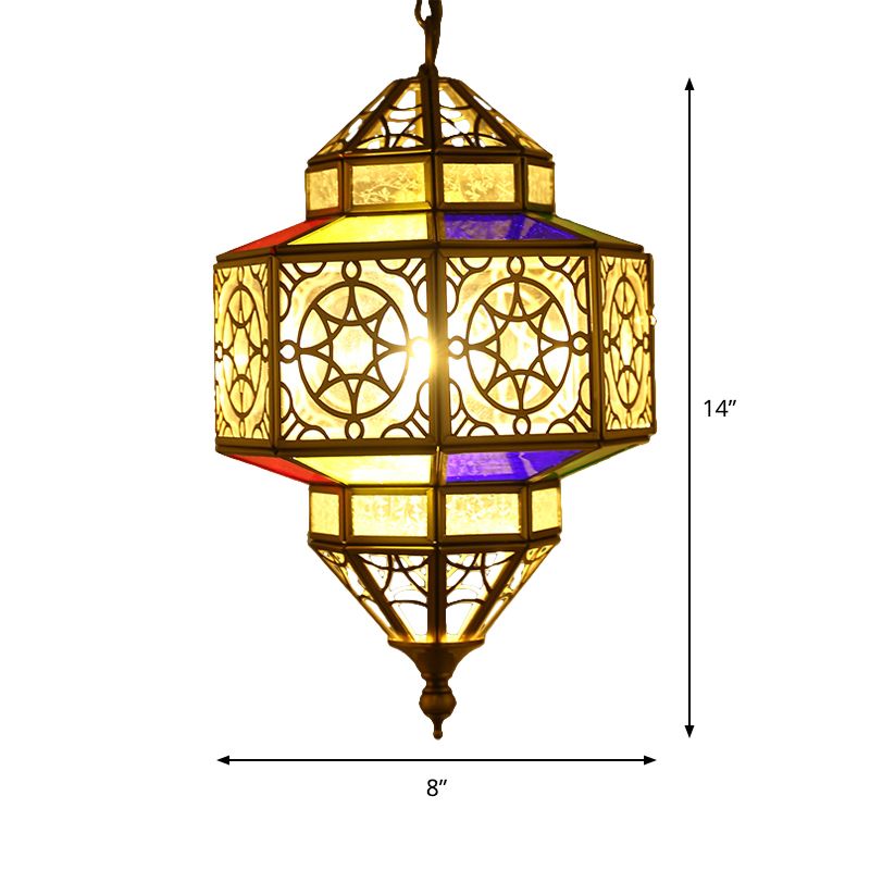 Metallic Brass Pendant Light Lantern 1-Head Southeast Asia Hanging Lamp with Clear Glass Shade