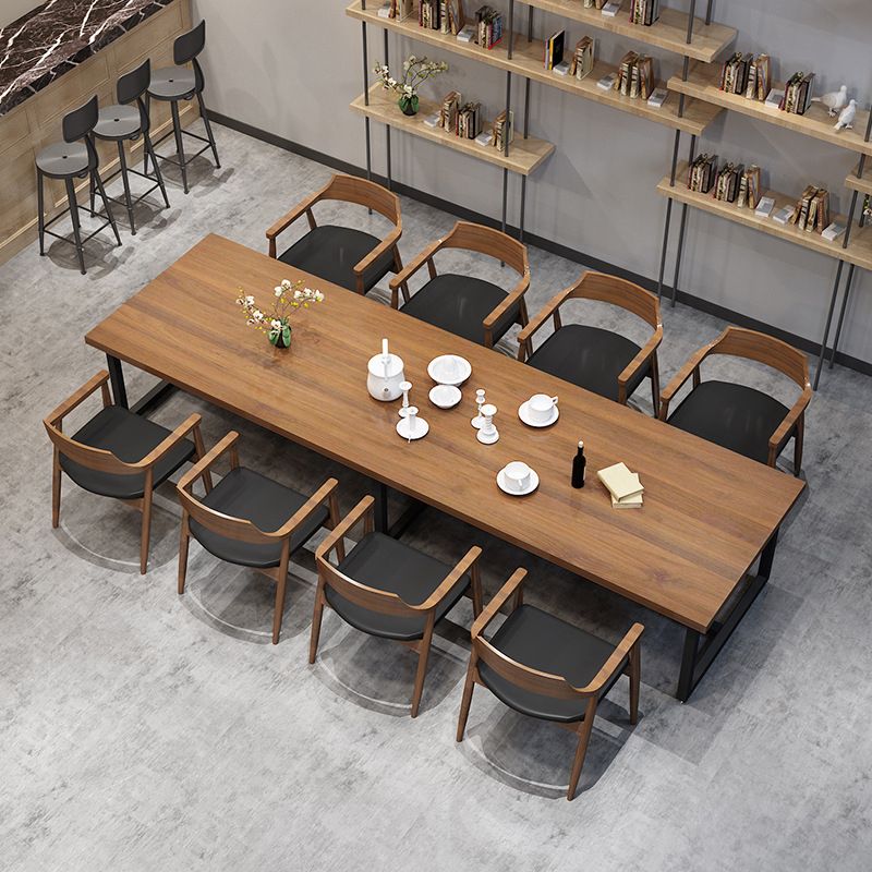 Metal Industrial Rectangle Table Pine Wood Top Indoor Table with Trestle