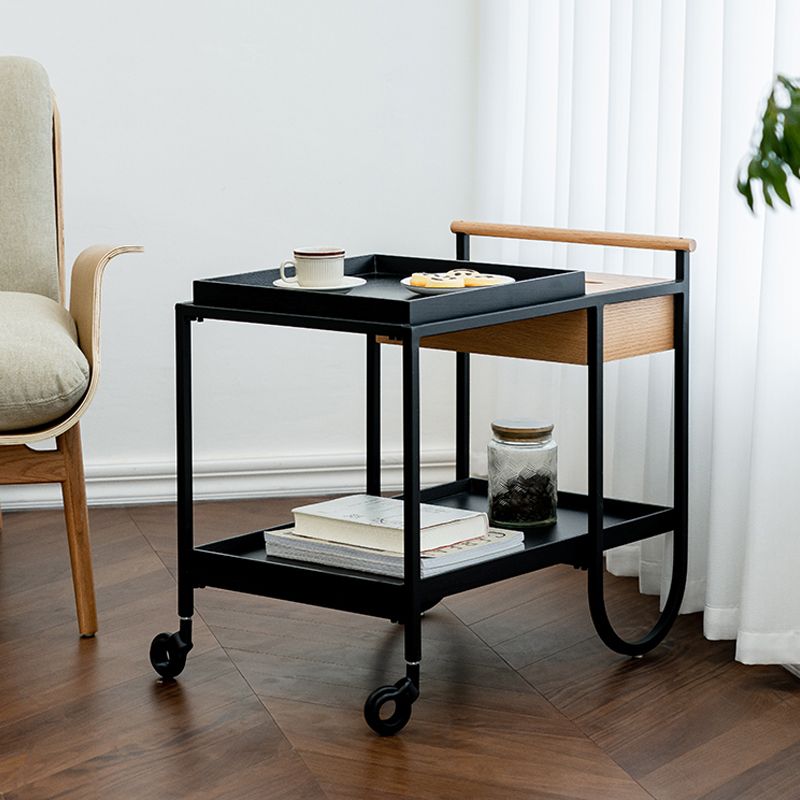Modernistic Double Tier Accent Side Table Solid Wood Black Rectangular Corner Table