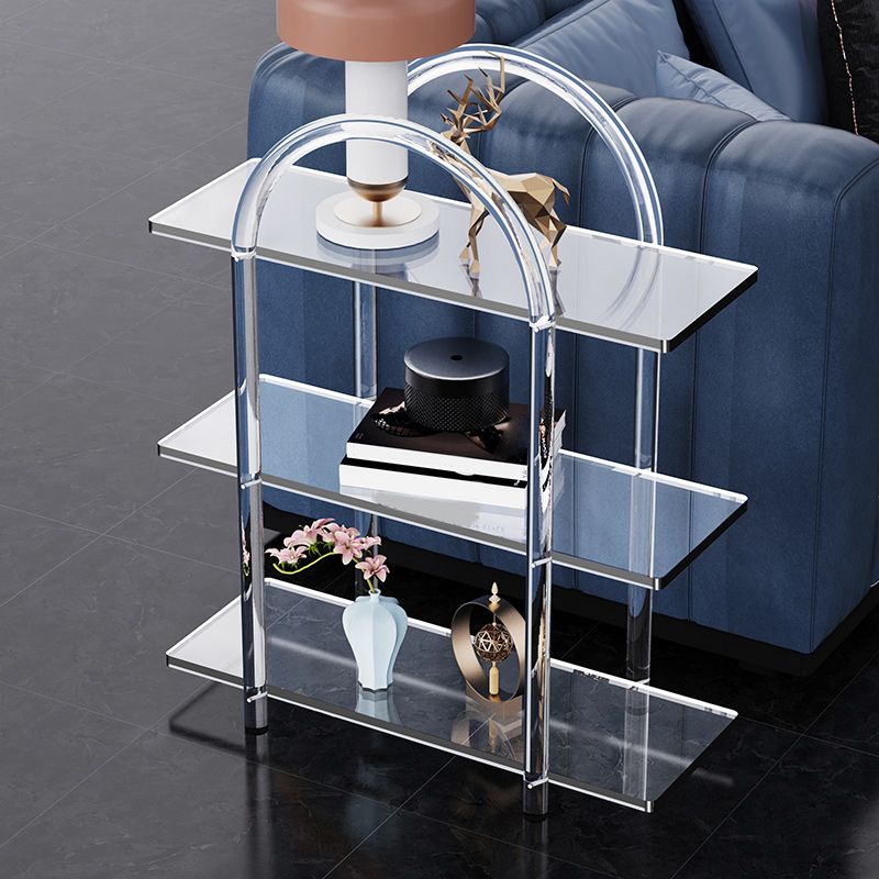 Contemporary Clear Acrylic Sofa Side Accent Table 4 Legs End Table with Storage Shelves