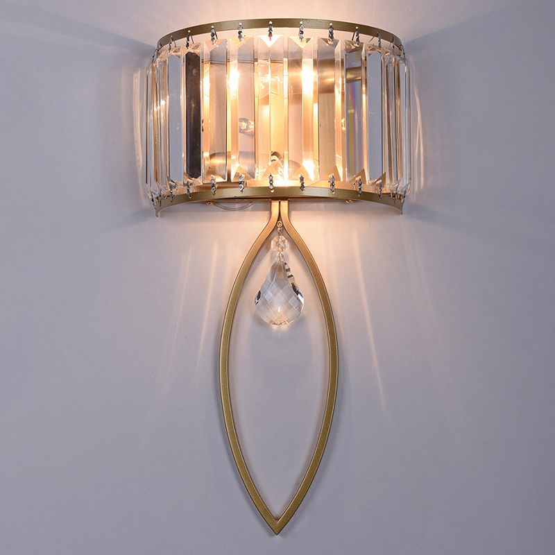 2 - Light Wall Light in Black / Gold Finish Iron and Crystal Wall Sconce