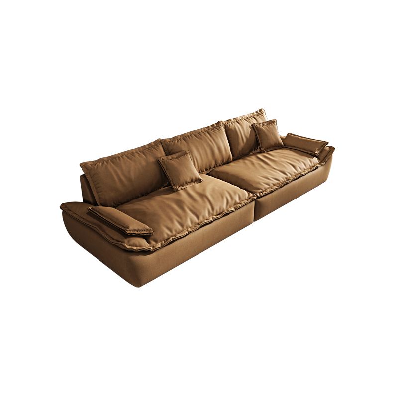 Stationary Stain Resistant Faux Leather Living Room Pillow Top Arm Dark Brown Sofa