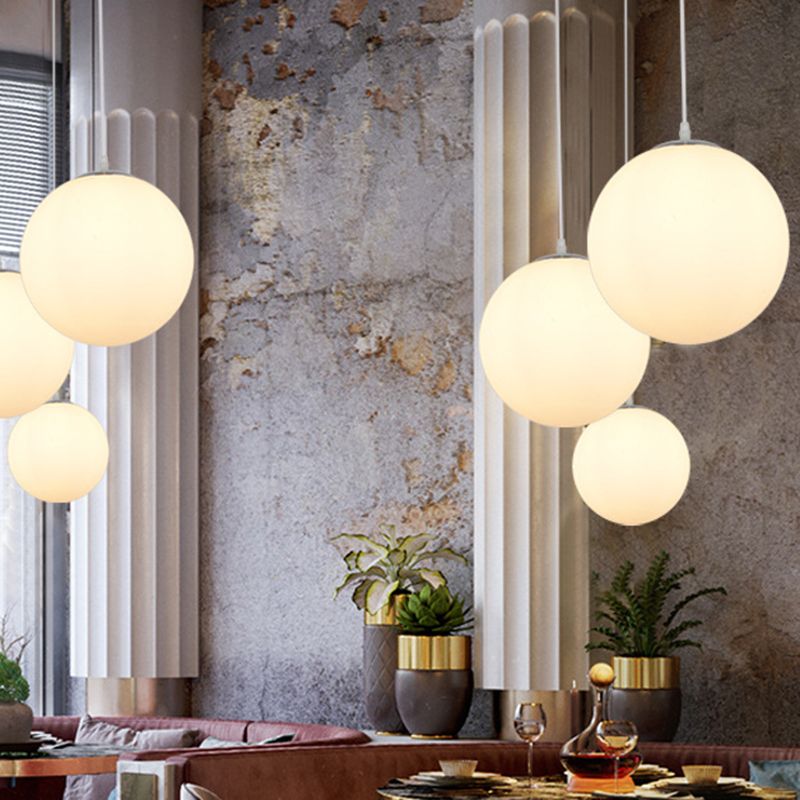Milk White Glass Ball Pendant Modern Simplicity Style 1-Light Hanging Light for Bedroom