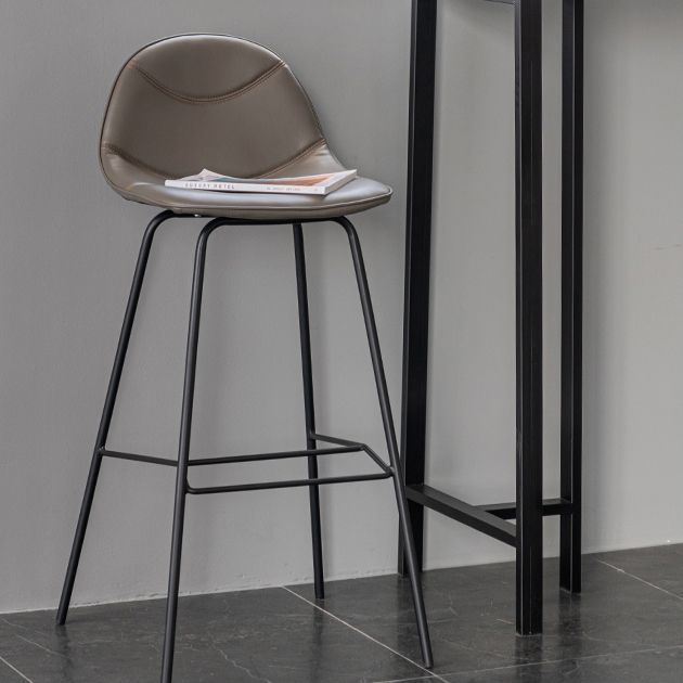 Minimalist Style Leather Counter Stool Low Back Stools with Metal Legs