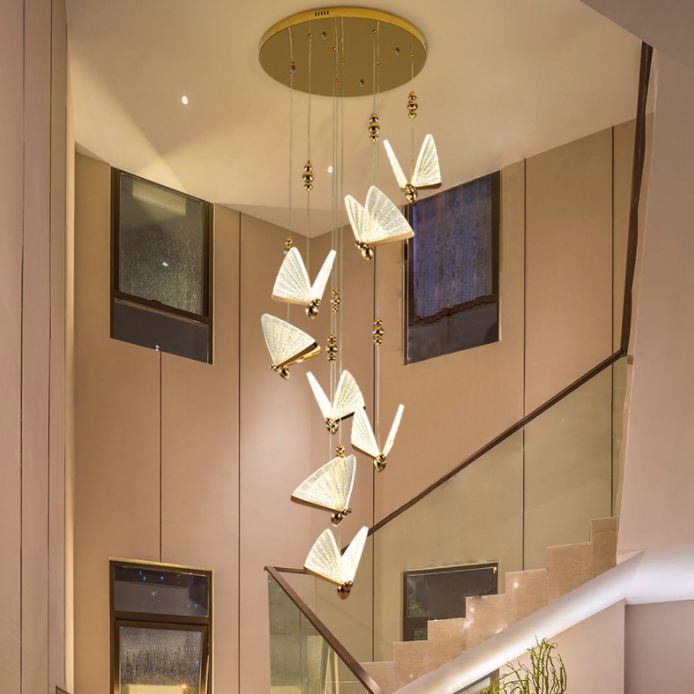 Modern Creative LED Pendant Light Wrought Iron Butterfly Hanging Lamp with Acrylic Shade