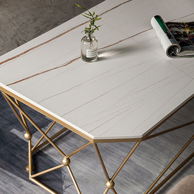 Luxurious Stone Top Coffee Table Metal Frame Cocktail Table with Shelf