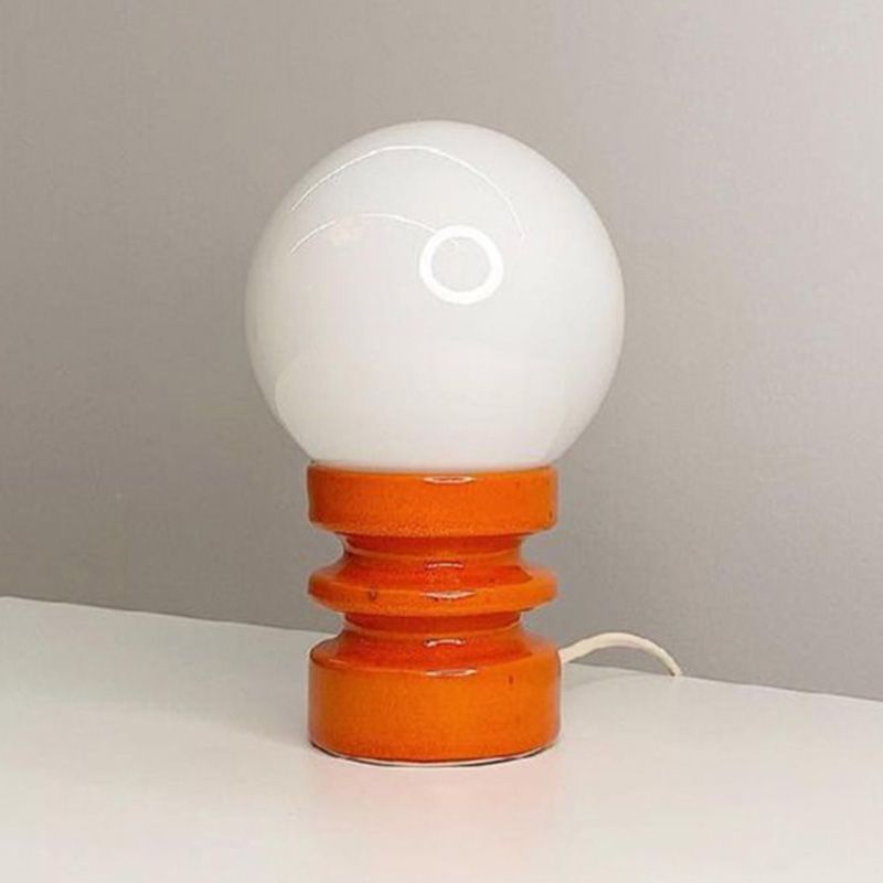 Spherical White Glass Night Lamp Nordic 1 Bulb Table Light with Wooden Base