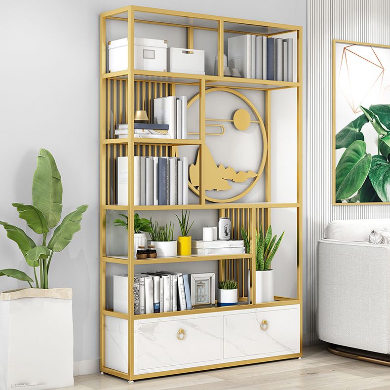Modern Living Room Etagere Bookshelf Iron Frame Manufactured Wood Shelf Bookcase